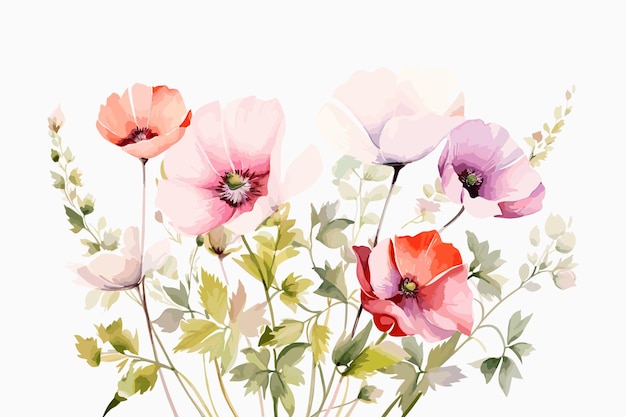 Vector flores de aquarela adoráveis com fundo branco