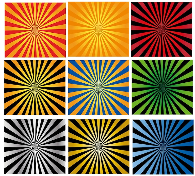 Vector formas de estilo pôr do sol com raios coloridos. formas coloridas para fundos, perfeitamente editáveis