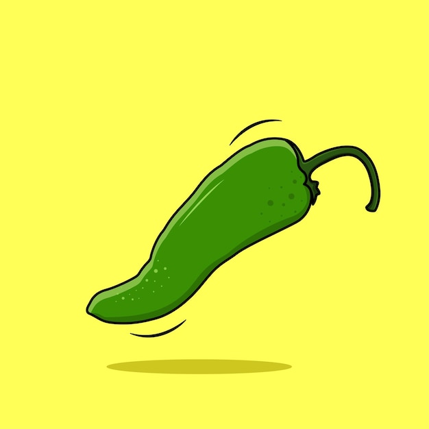 Vector Fresh Green Chilli Pepper Estilo de desenho animado isolado em fundo amarelo Ilustração vetorial
