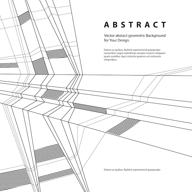 Vetor vector fundo geométrico abstrato, ilustração de linhas preto e branco de estilo moderno.
