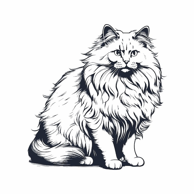 Vector gato fofo sentado desenho a mão vector ilustração animais de estimação