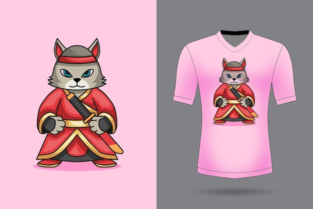 Vetor vector gato samurai bonito segurando espada katana ícone de desenho animado vetor ilustração animal ícone de natureza conceito isolado