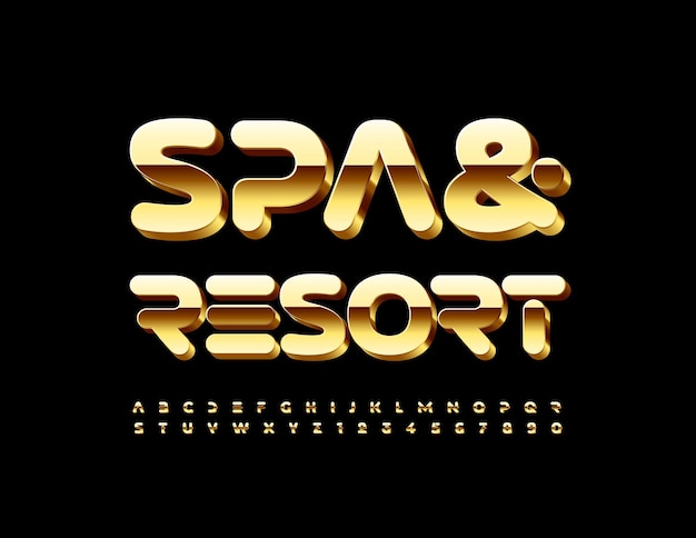 Vector glamour emblema spa e resort com conjunto criativo de letras e números do alfabeto gold font chic