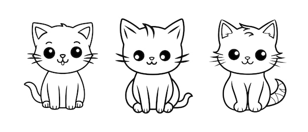 Vetor vector grande conjunto gato animal desenho animado desenhado à mão doodle linha estilo de arte cartoon engraçado personagem engraçado
