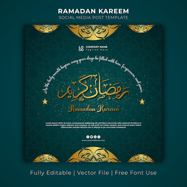 Vetor vector grátis ramadan kareem modelo de postagem de mídia social verde e dourado