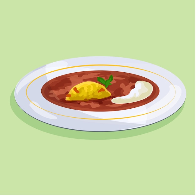 Vetor vector grátis um prato de comida com molho amarelo e fundo verde