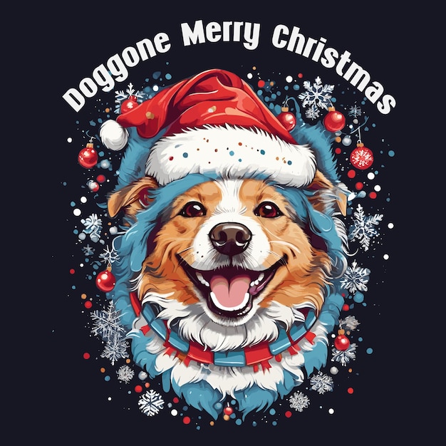 Vector gratuito de Natal sorrindo cão colorido tema de impressão T-shirt design