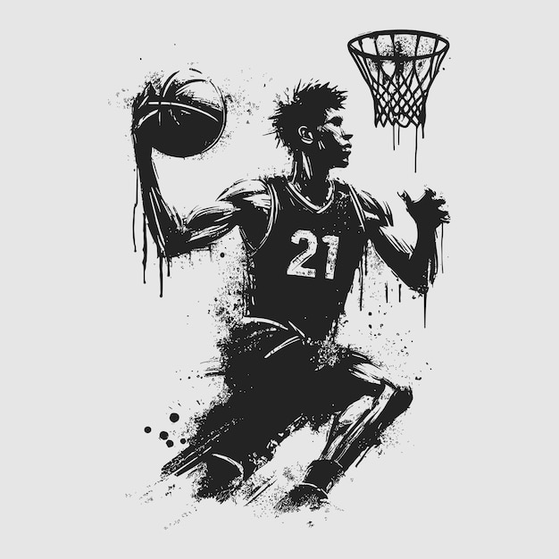 Vector Grunge Basqueteiro Silhueta de Ação