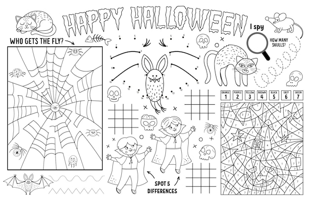 Labirinto De Halloween Para Crianças. Atividade Educacional Imprimível Para  a Pré-escola No Outono. Dia Engraçado Do Jogo Morto Ou Ilustração do Vetor  - Ilustração de elementar, osso: 195011520