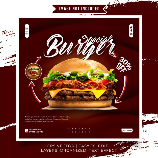 Vetor vector hambúrguer menu de restaurante de fast food mídia social postar banner da web