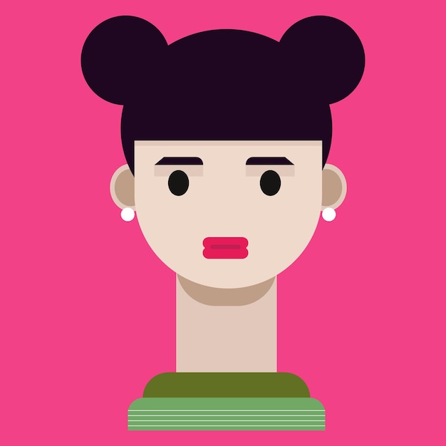 Vector Head Character Flat art Bunny Hair e Cute Lips