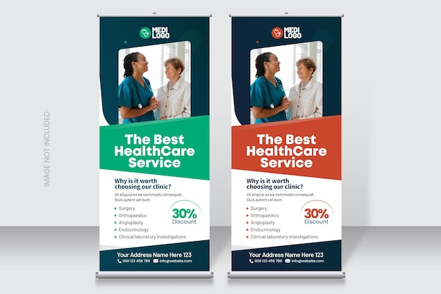 Vetor vector health care medical roll up banner template design (desenho de padrão de bandeira de rolamento médico de cuidados de saúde vetoriais)