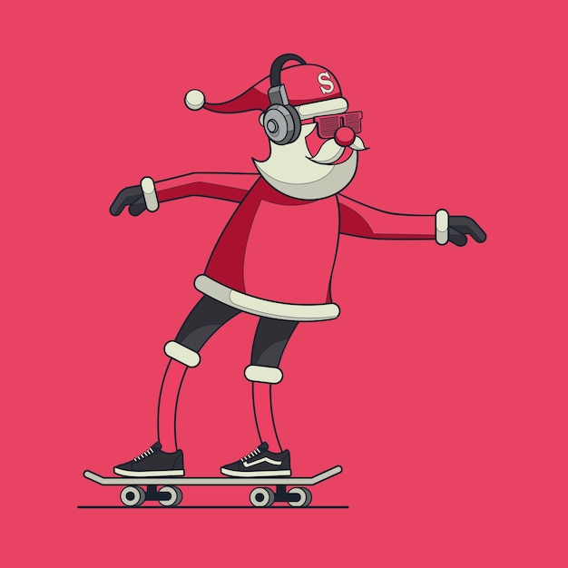 Vetor vector hipster santa no skate board