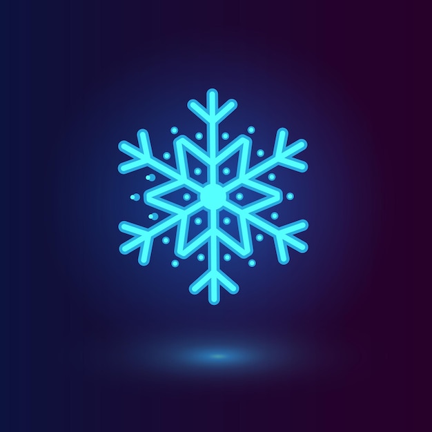 Vector ícones de inverno de floco de neve azul neon em fundo azul escuro