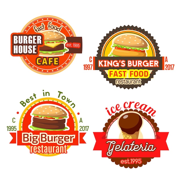 Vector ícones de sorvete de hambúrgueres de fast food