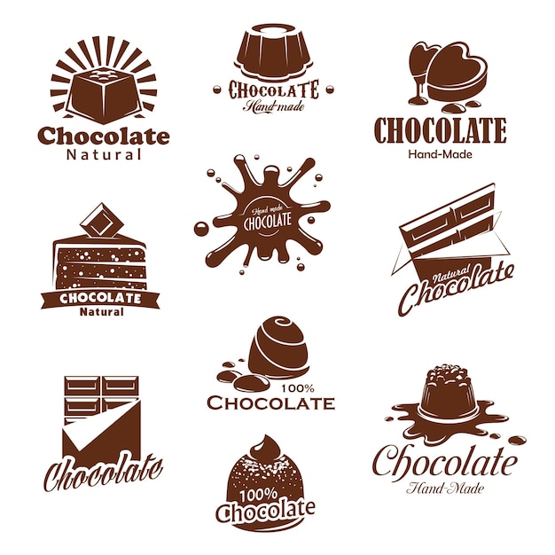 Vector iconis de respingo de sobremesas de doces de chocolate