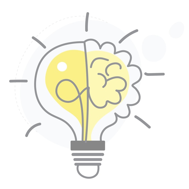 Vector Idea Metade da lâmpada e do cérebro Conceito de criatividade Conceito de brainstorming Vector