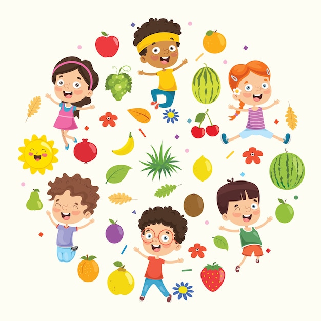 Vector illustration coleção de crianças e frutas