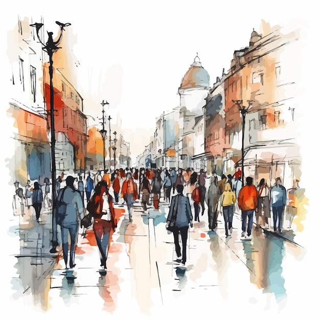 Vetor vector_illustration_crowd_of_people_walking