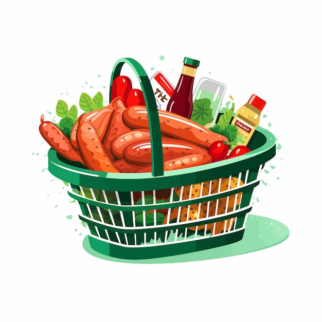 Vector_illustration_grocery_basket_green_basket