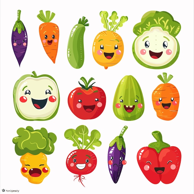 Vetor vector_illustration_of_happy_cheerful_vegetables (ilustração de vegetais felizes e alegres)