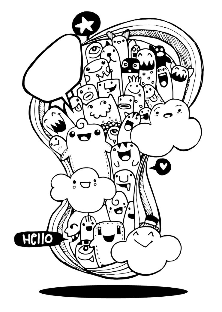 Vetor vector illustration of monstros e alienígena fofinho doodle conjunto