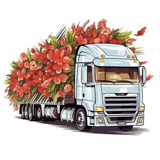 Vetor vector_illustration_of_semi_truck_with_flower