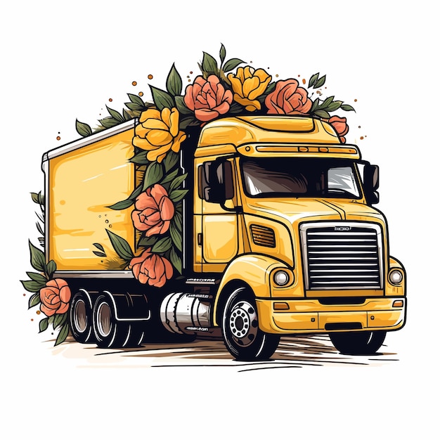 Vetor vector_illustration_of_semi_truck_with_flower