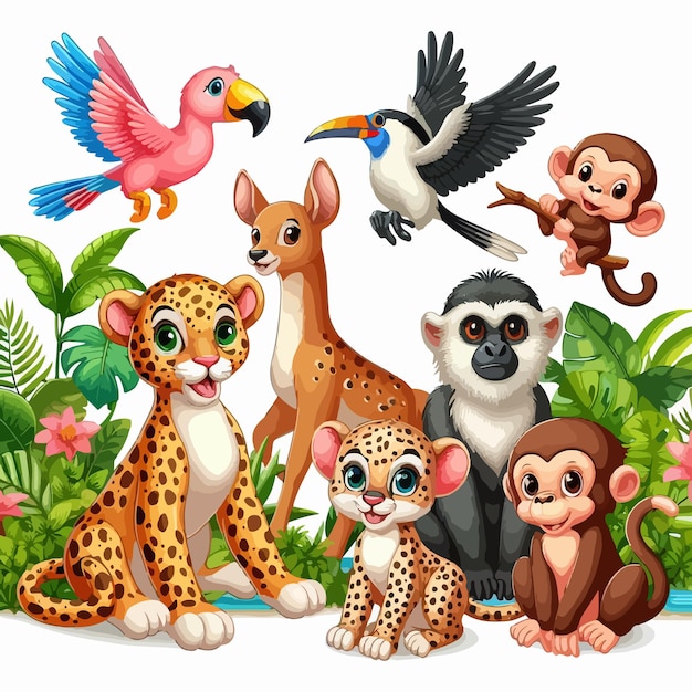 Vetor vector illustration of various wild and african animals set cartoons