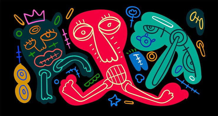 Vetor vector ilustração de arte abstrata colorida doodle animal e humano para o verão