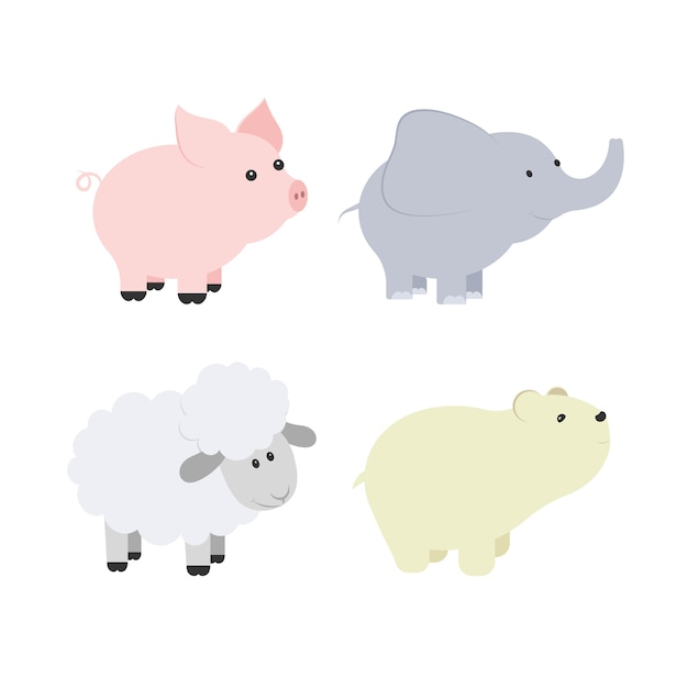 Vector ilustração dos desenhos animados de animais do bebê, incluindo porco, elefante, urso, ovelha.