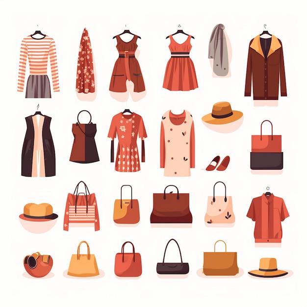 vector ilustração menina coleção de moda roupas conjunto desenho animado roupas roupas vestido gr