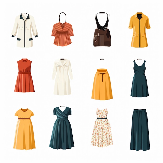 vector ilustração menina coleção de moda roupas conjunto desenho animado roupas roupas vestido gr