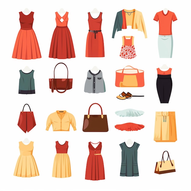 vector ilustração menina coleção de moda roupas conjunto desenho animado roupas roupas vestido gr