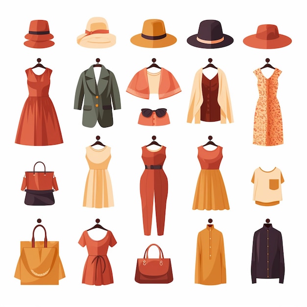 vector ilustração menina coleção de moda roupas conjunto desenho animado roupas roupas vestido gr