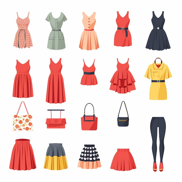 Vector ilustração menina coleção de moda roupas conjunto desenho animado roupas roupas vestido gr