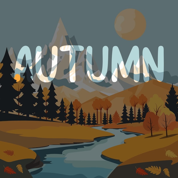 Vector ilustração plana texto transparente outono no fundo da natureza