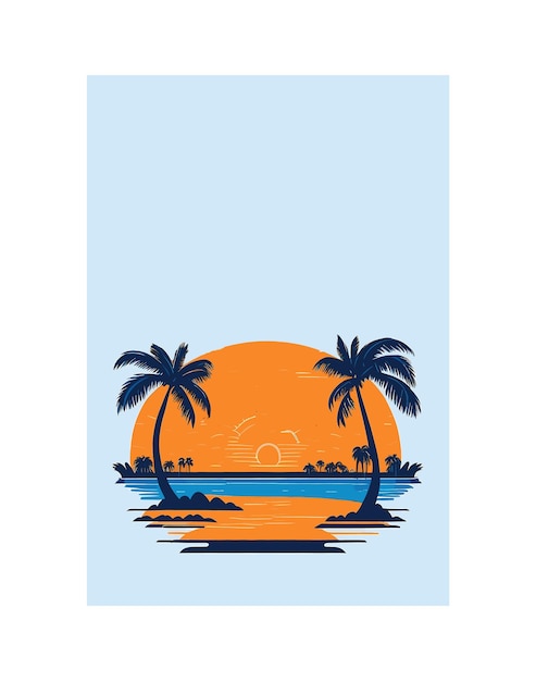 Vetor vector ilustração retrô de praia e fundo tropical