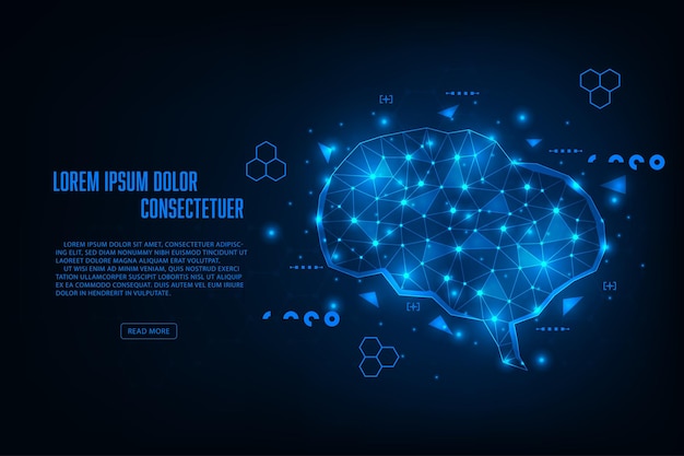 Vector inteligência artificial conceito luz brilhante holograma cérebro tecnologia abstrato fundo