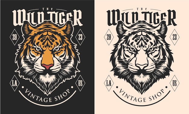 Vector isolado de design de cabeça de tigre zangado t-shirt gráfico