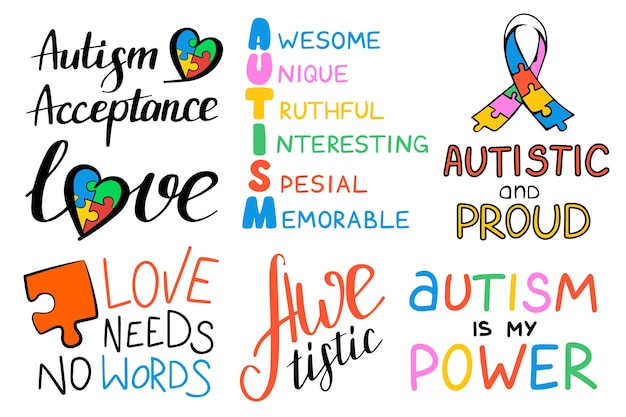 Vector isolado do conjunto de letras de conscientização sobre o autismo