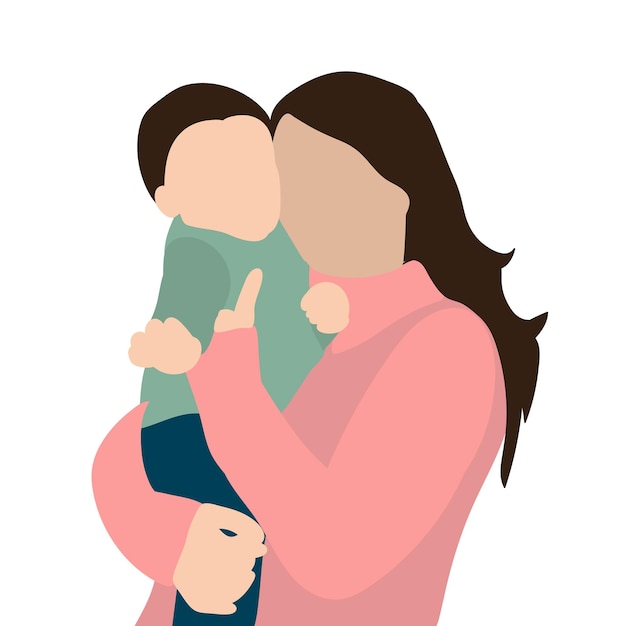 Vector isolado mãe e bebê em um retrato de estilo simples