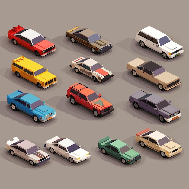 Vetor vector_isometric_low_poly_car_icon_set