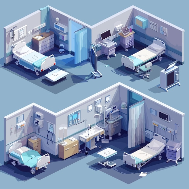 Vetor vector_isometric_low_poly_hospital_rooms