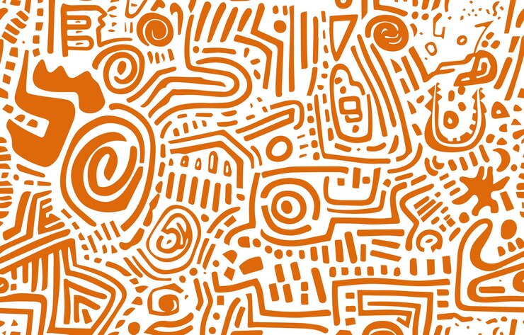 Vetor vector laranja padrão de rabiscos aborígenes fundo