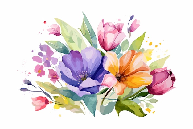 Vector lindas flores em aquarela com fundo branco