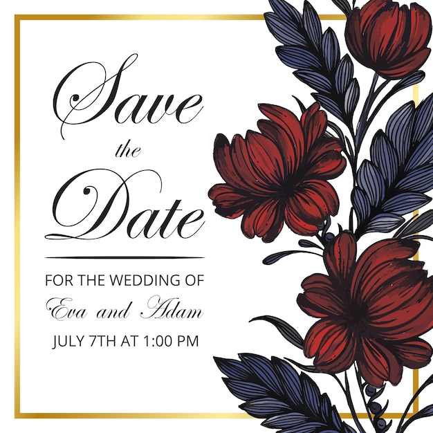 Vector lindo cartão de convite de casamento floral vintage desenhado à mão