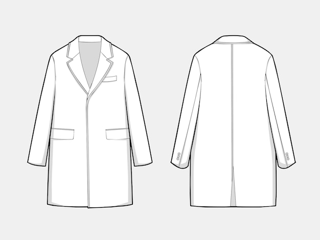 Vetor vector line art outline coleção blazer de casaco longo para tabela de tamanho ou guia de tamanho