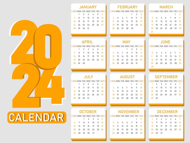 Vector livre 2024 amarelo calendário anual do planejador de mesa modelo de agendamento de eventos