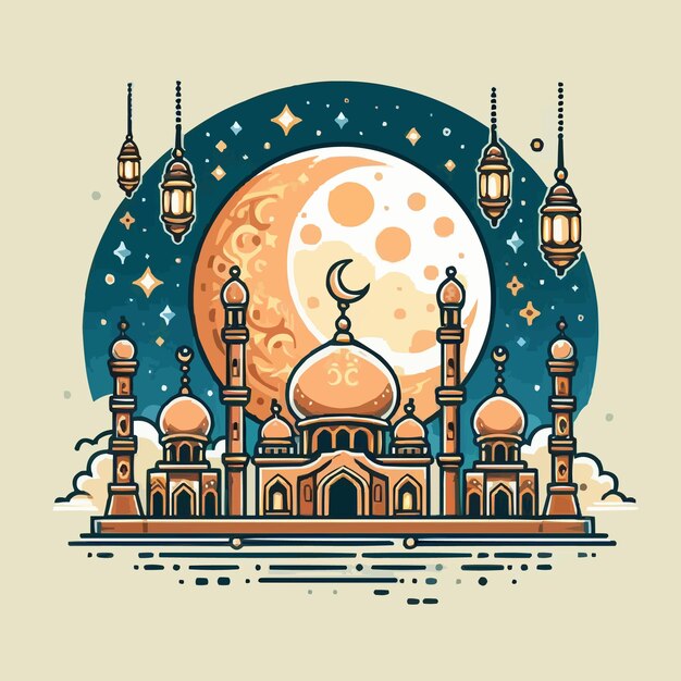 Vetor vector livre a lua nascente do mês de ramadã e rezar mês sagrado